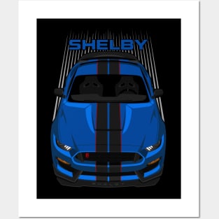 Ford Mustang Shelby GT350R 2015 - 2020 - Velocity Blue - Black Stripes Posters and Art